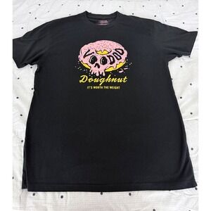 Voodoo Doughnut Mens Black Graphic T-Shirt Skull Donut XL Short Sleeve Tee